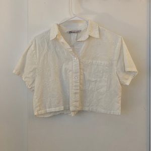 SO White Eyelet Crop Button Down Size S Small